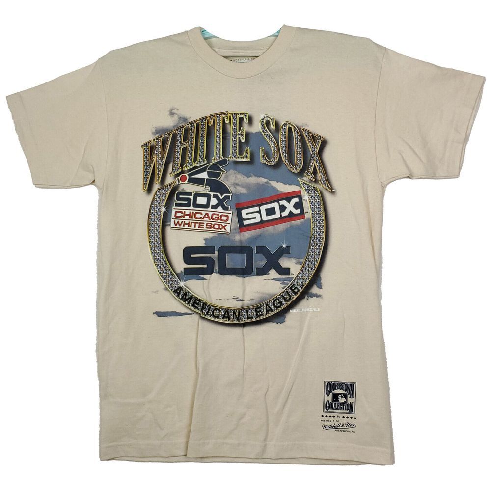 Chicago White Sox Mitchell & Ness MLB Large Shirt Diamond Cut Logo Cream NWT